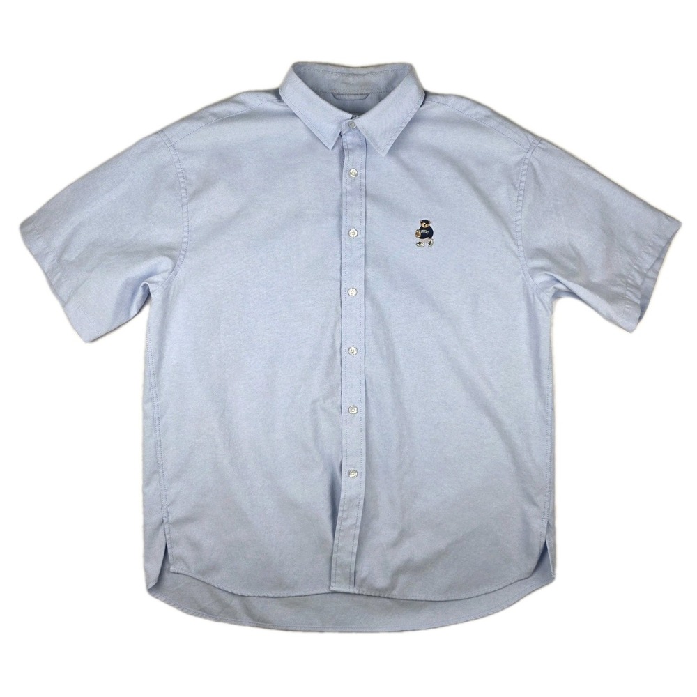 SPAO Mens‎ Large Short Sleeve Woodie Oxford Shirt Light Blue Cotton Polyester